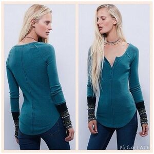 Free People NWOT Newbie Ski Lodge Cuff Thermal Top Jade Green SZ S